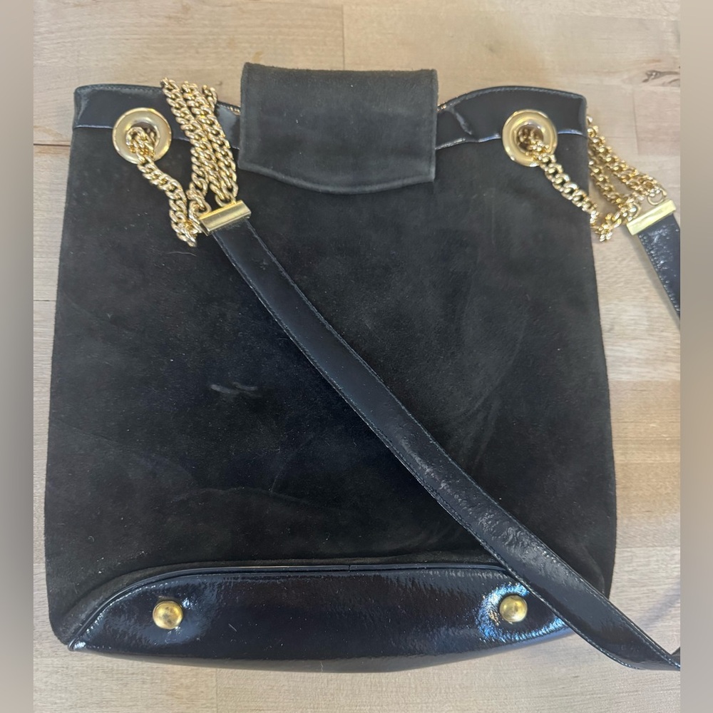 RARE VTG Rosenfeld black leather/suede purse with gold medallion - Picture 8 of 13